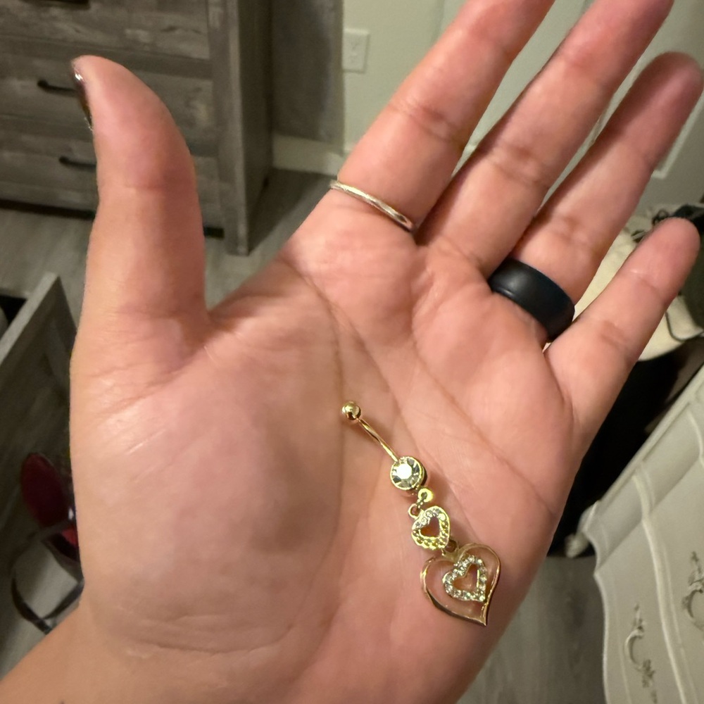 Gold Heart Dangle Belly Ring